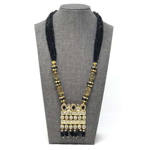 Jadau Kundan with Night Black Beads Necklace Set (D40) - PAAIE