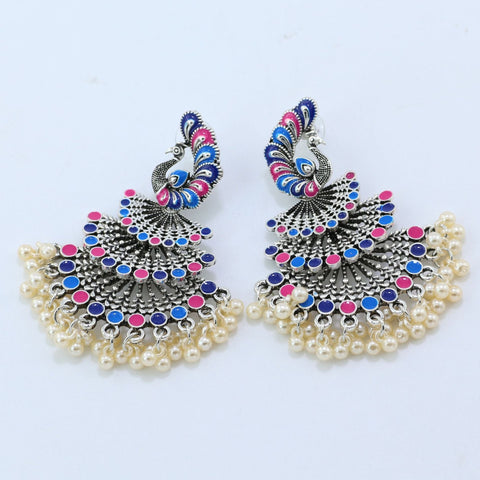 Oxidized Multi Color Traditional Jhumki Earrings in Peacock Design (E212)