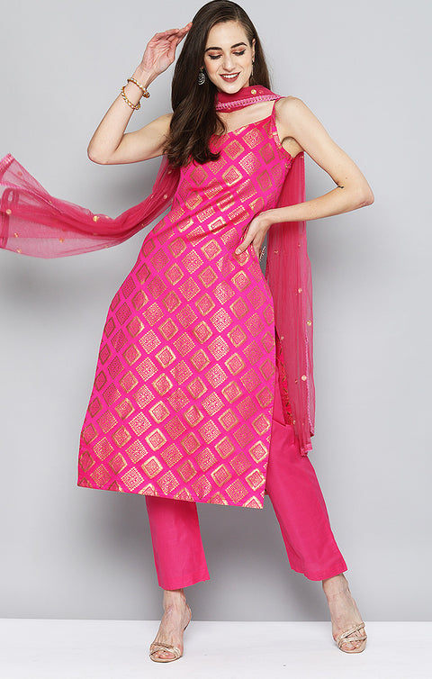Appealing Pink Designer Kurti, Pant with Dupatta For Ethnic Wear (K354) - PAAIE