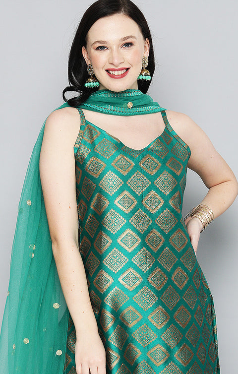 Emerald Green Designer Kurti, Pant with Dupatta For Ethnic Wear (K355) - PAAIE