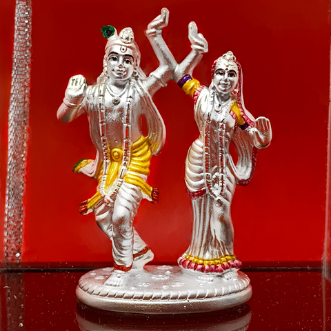 999 Pure Silver Rectangular Radha Krishna Dancing Idol - PAAIE