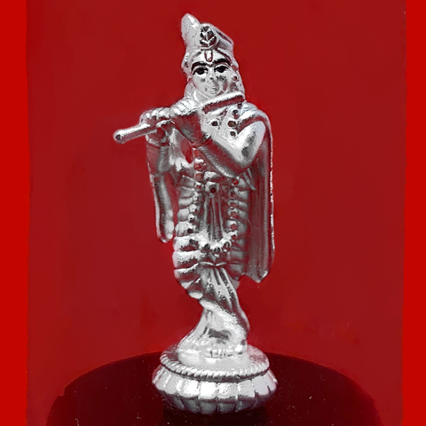 999 Pure Silver Circular Krishna Idol - PAAIE