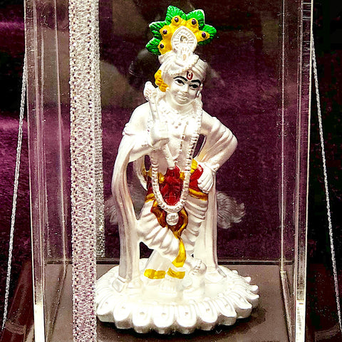 999 Pure Silver Square Krishna Idol on a Flower - PAAIE