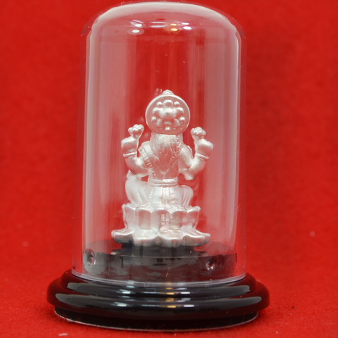 999 Pure Silver Small Lakshmi Idol with Orange Headrest in Circular Base - PAAIE