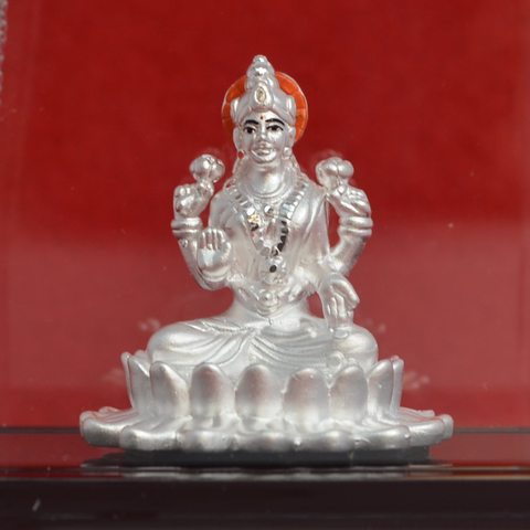 999 Pure Silver Lakshmi Idol with Orange Headrest - PAAIE
