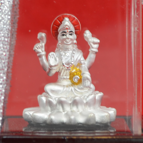 999 Pure Silver Lakshmi Idol with Red Headrest - PAAIE
