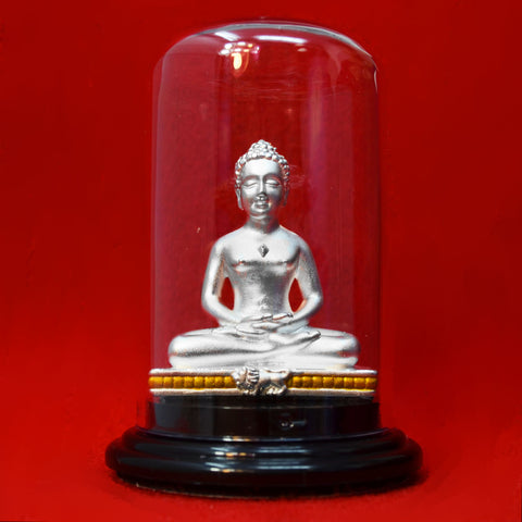 999 Pure Silver Small Mahaveer Ji Idol in Circular Base - PAAIE