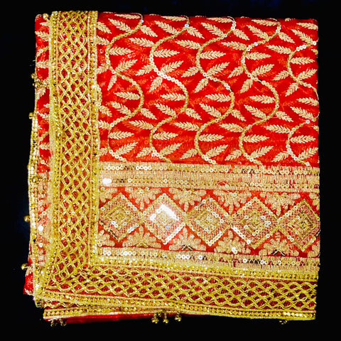 Designer Red Durga Mata Chunari / Dupatta  (D2) - PAAIE