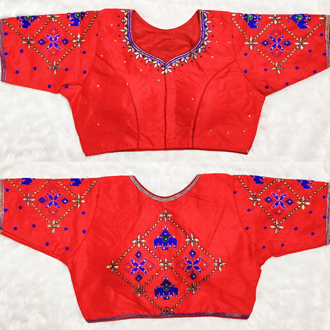 Vibrant Red Designer Silk Embroidered Blouse For Wedding & Party Wear (Design 401) - PAAIE