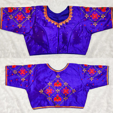 Marvellous Blue Designer Silk Embroidered Blouse For Wedding & Party Wear (Design 405) - PAAIE