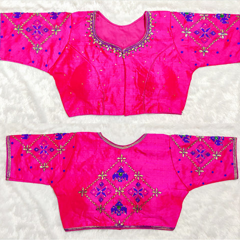 Appealing Pink Designer Silk Embroidered Blouse For Wedding & Party Wear (Design 406) - PAAIE