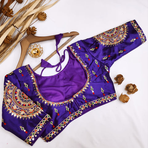 Eye-catching Blue Designer Silk Embroidered Blouse For Wedding & Party Wear (Design 421) - PAAIE