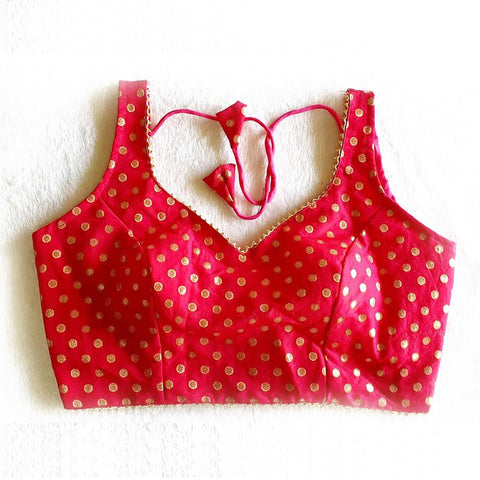 Gorgeous Printed Pink Designer Readymade Blouse in Silk (Design 281) - PAAIE