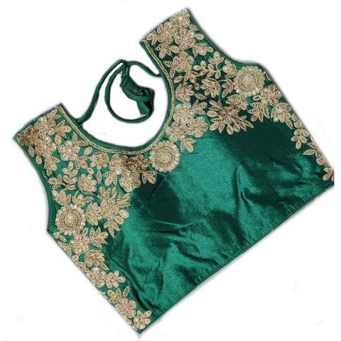 Beautiful Green Color Designer Silk Embroidered Blouse For Wedding & Party Wear (Design 289) - PAAIE