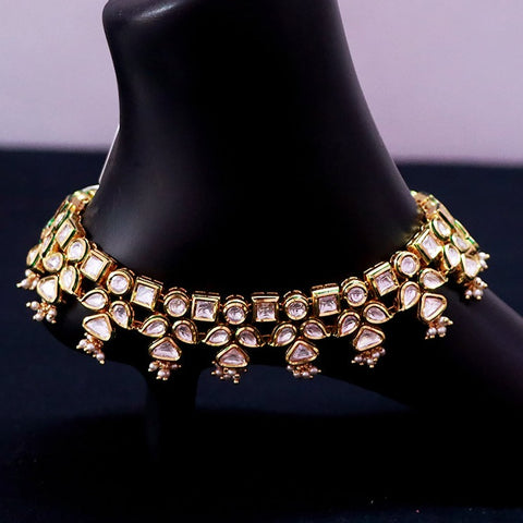 Gold Plated Anklet with Royal Kundan  (Set of 2) - Design 1