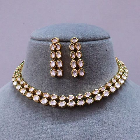 Designer Gold Plated Royal Kundan Necklace with Earrings (D502)