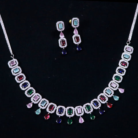 Designer Semi-Precious Multi Color American Diamond & Necklace with Earrings (D497)