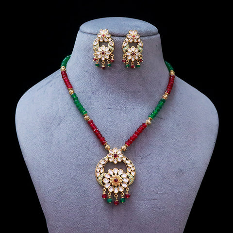 Designer Gold Plated Royal Kundan Ruby & Emerald Pendant Set (D547)
