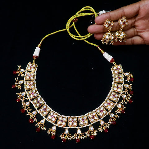 Designer Gold Plated Royal Kundan & Ruby Necklace (D532)