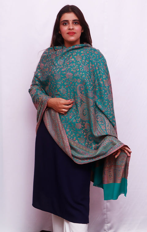 Fashionable Women's Teal Green Shawl With Embroidery Work For Casual, Party Wear (D14)