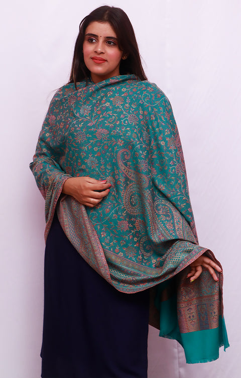 Fashionable Women's Teal Green Shawl With Embroidery Work For Casual, Party Wear (D14)