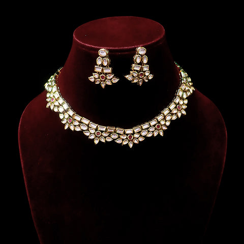 Designer Gold Plated Royal Kundan & Ruby Necklace (D534)