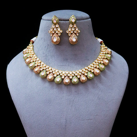 Designer Gold Plated Royal Kundan Emerald & Ruby Necklace (D537)