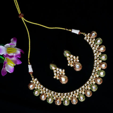 Designer Gold Plated Royal Kundan Emerald & Ruby Necklace (D537)