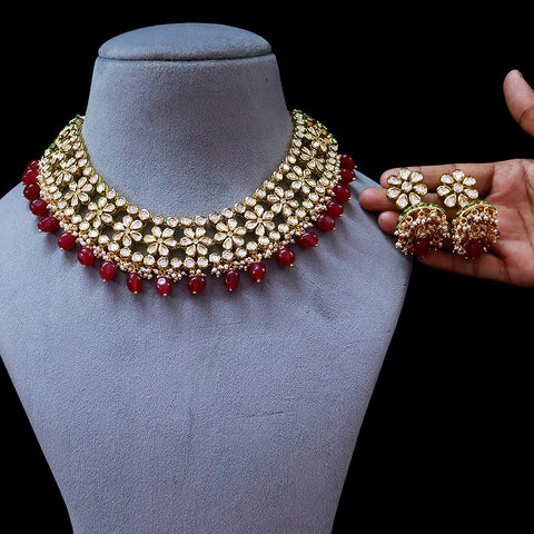 Designer Gold Plated Royal Kundan & Ruby Necklace (D530)