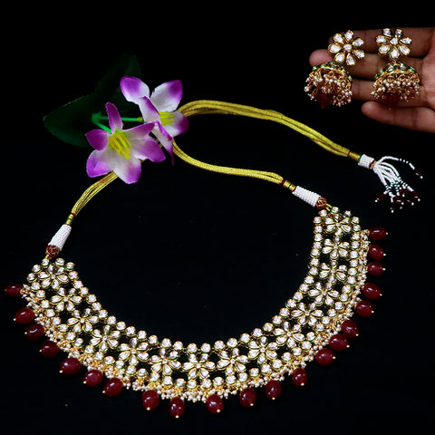 Designer Gold Plated Royal Kundan & Ruby Necklace (D530)