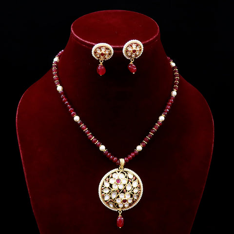 Designer Gold Plated Royal Kundan Ruby Pendant Set (D541)