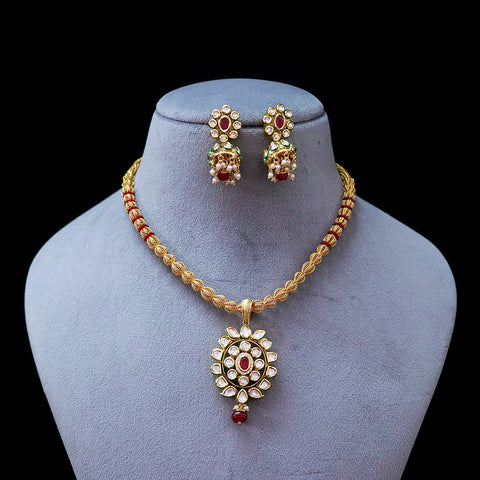 Designer Gold Plated Royal Kundan & Ruby Pendant Set (D550)