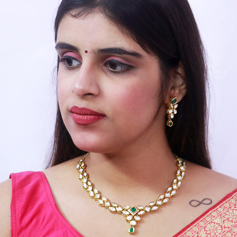 Designer Gold Plated Royal Kundan Necklace With Earrings (D538)