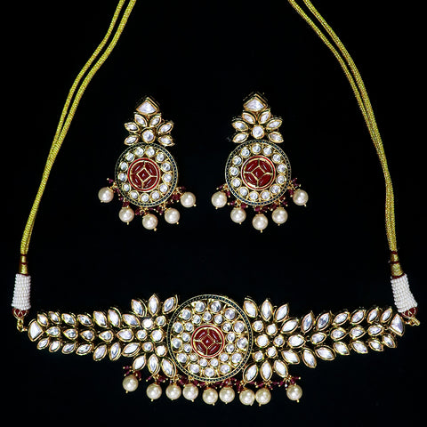 Designer Gold Plated Royal Kundan & Ruby Necklace (D531)