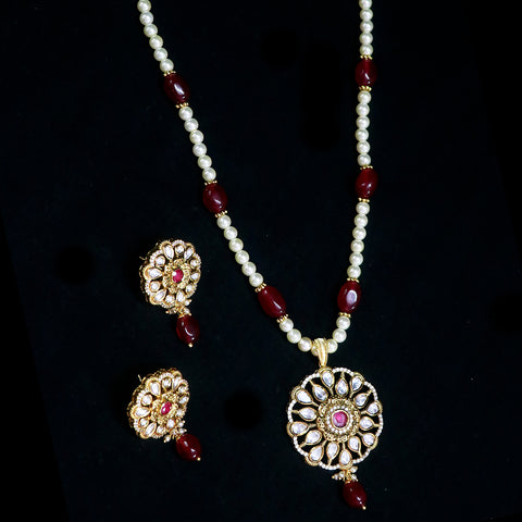 Designer Gold Plated Royal Kundan & Ruby Pendant Set (D548)