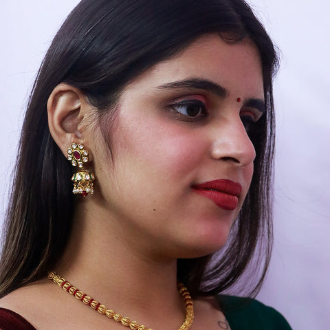 Designer Gold Plated Royal Kundan & Ruby Pendant Set (D550)
