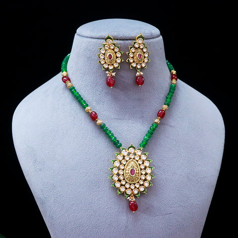 Designer Gold Plated Royal Kundan Ruby & Emerald Pendant Set (D543)