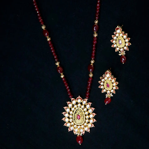 Designer Gold Plated Royal Kundan & Ruby Pendant Set (D544)