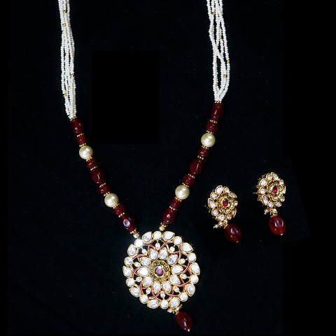Designer Gold Plated Royal Kundan & Ruby Pendant Set (D553)