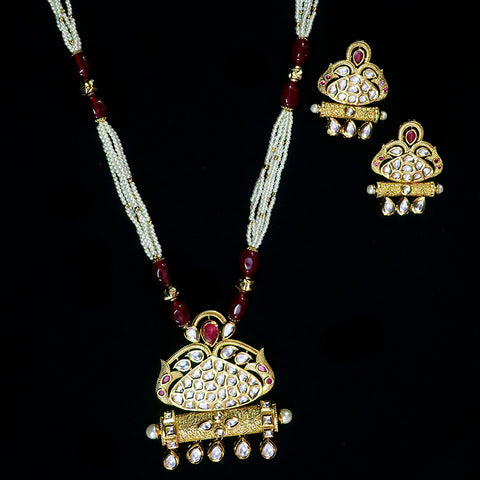 Designer Gold Plated Royal Kundan & Ruby Pendant Set (D551)