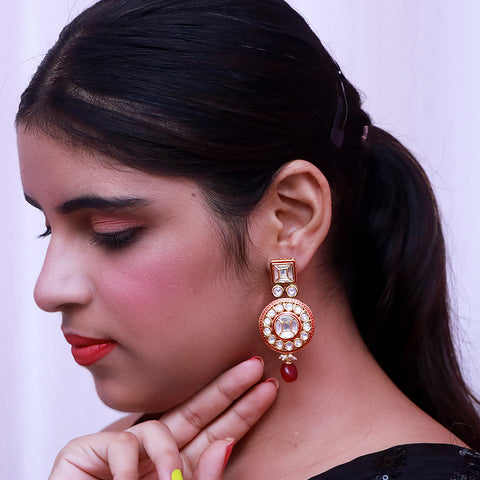 Gold Plated Beautifully Royal Kundan Beaded Earrings (E531)