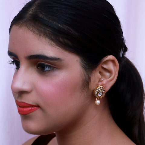 Gold Plated Beautifully Beaded Kundan Earrings