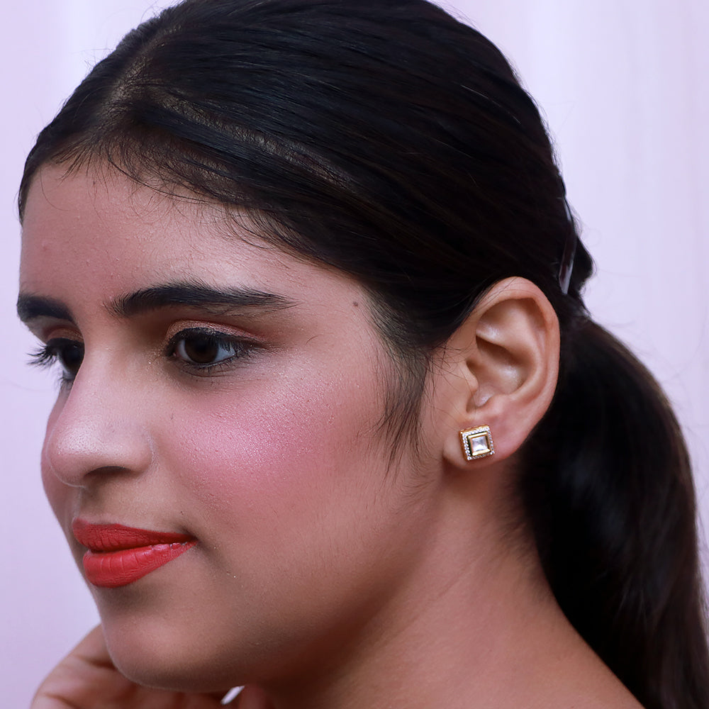 Kundan Studs With Gold Chain main image 0