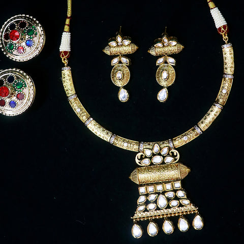 Designer Gold Plated Royal Kundan Necklace (D557)
