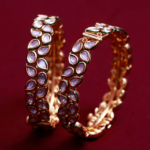 Designer Gold Plated Royal Kundan Openable Bangle/Bracelet (Design 132)