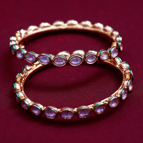 Designer Gold Plated Royal Kundan Openable Bangle/Bracelet (Design 133)