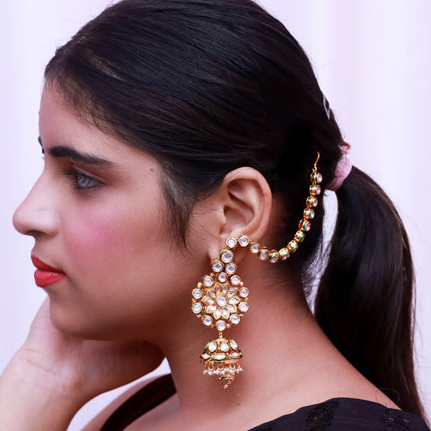 Gold Plated Beautifully Royal Kundan Beaded Earrings (E526)