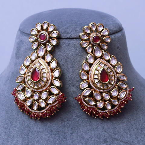 Gold Plated Beautifully Royal Kundan & Ruby Beaded Earrings (E528)
