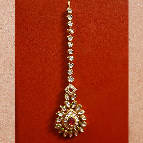 Designer Gold Plated Royal Kundan & Ruby Maangtikka (D54)