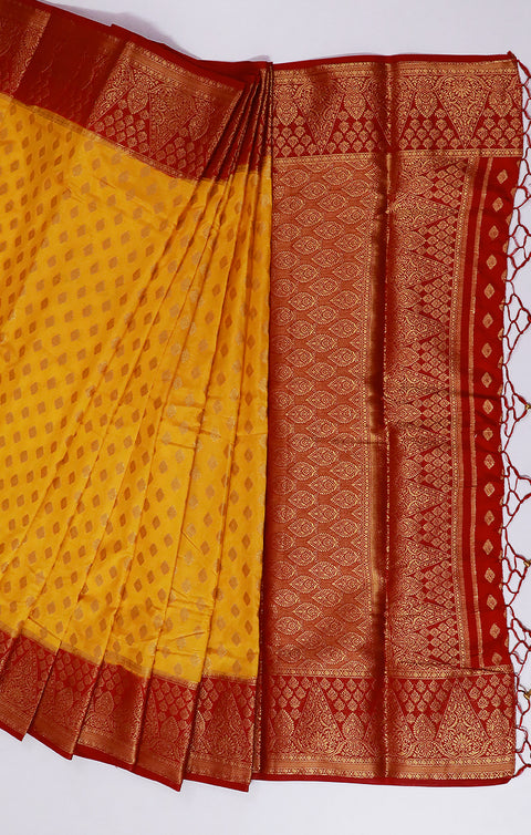 Designer Yellow/Red Color Soft Silk Saree For Casual & Party Wear (D588)